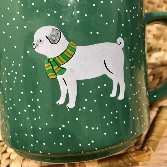 Set of two dog mugs. Holiday Christmas mugs from ELUM. Green poodle pug - Picture 4 of 6